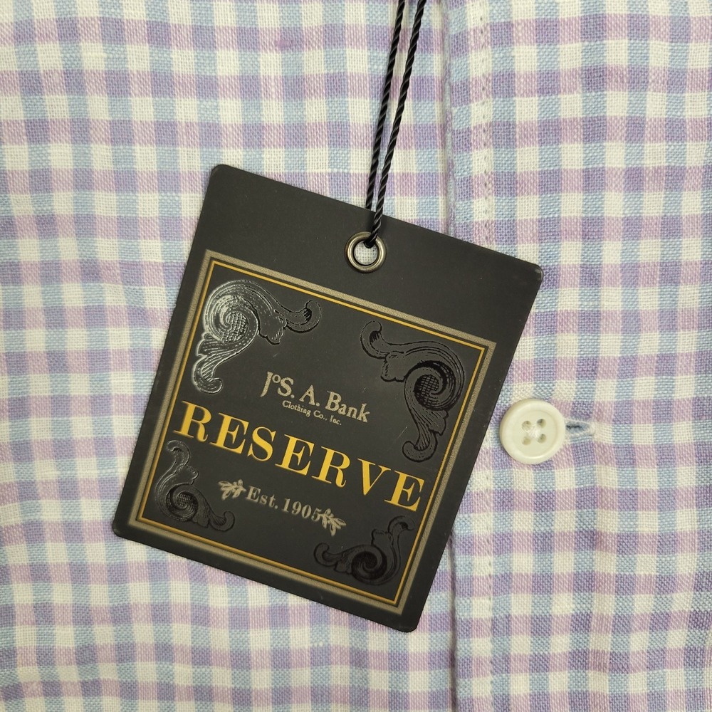 Jos A Bank Reserve Tailored Fit Shirt Mens Medium Purple Check Linen Blend (NWT) - Picture 5 of 9